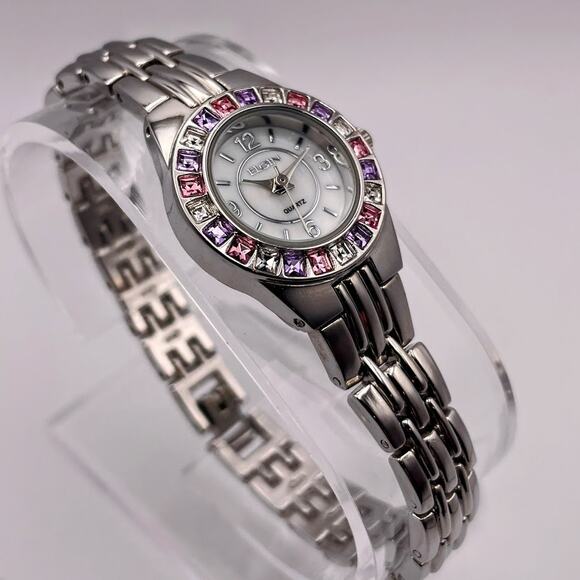 Elgin Women's EG9917ST Quartz Watch, Silver with Multi-Colored Gemstone Bezel - Picture 2 of 9